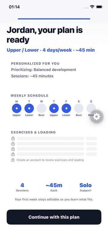 Personalized Genesis 360 weekly workout plan